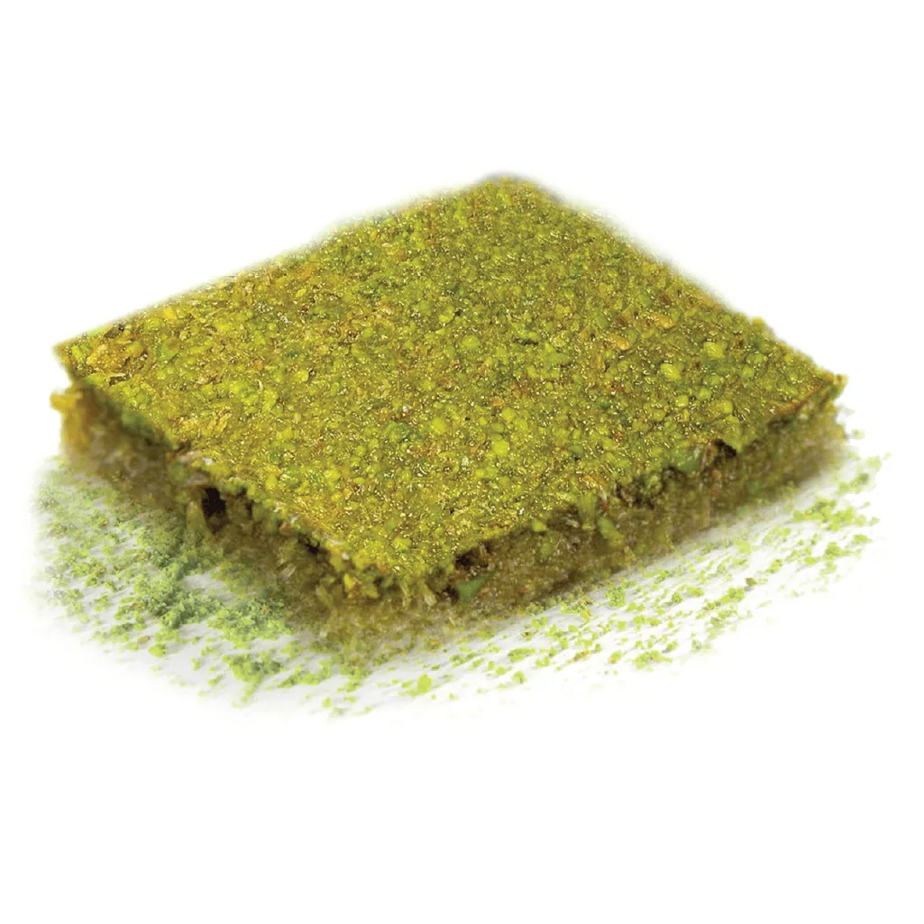 Special Pistachio: Our most pistachio-forward slice, crowned with finely ground nuts.